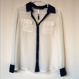 Kensie Beige & Navy Sheet Blouse S